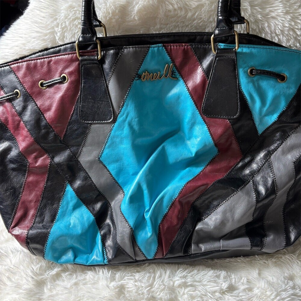 O'Neill Tote Shoulder Bag Womens Large Multicolor Patchwork Drawstring